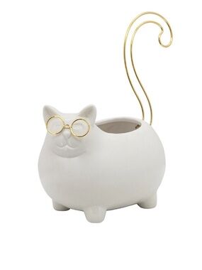 Sagebrook Home 6” Ceramic Cat Trinket/Planter - New
